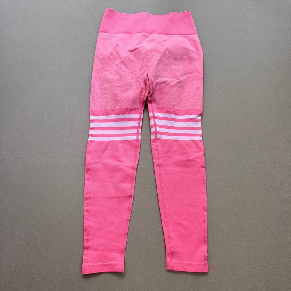 Pink High Waisted Scrunch Butt Seamless Leggings Sporty Stripe Gym Yoga Pants L